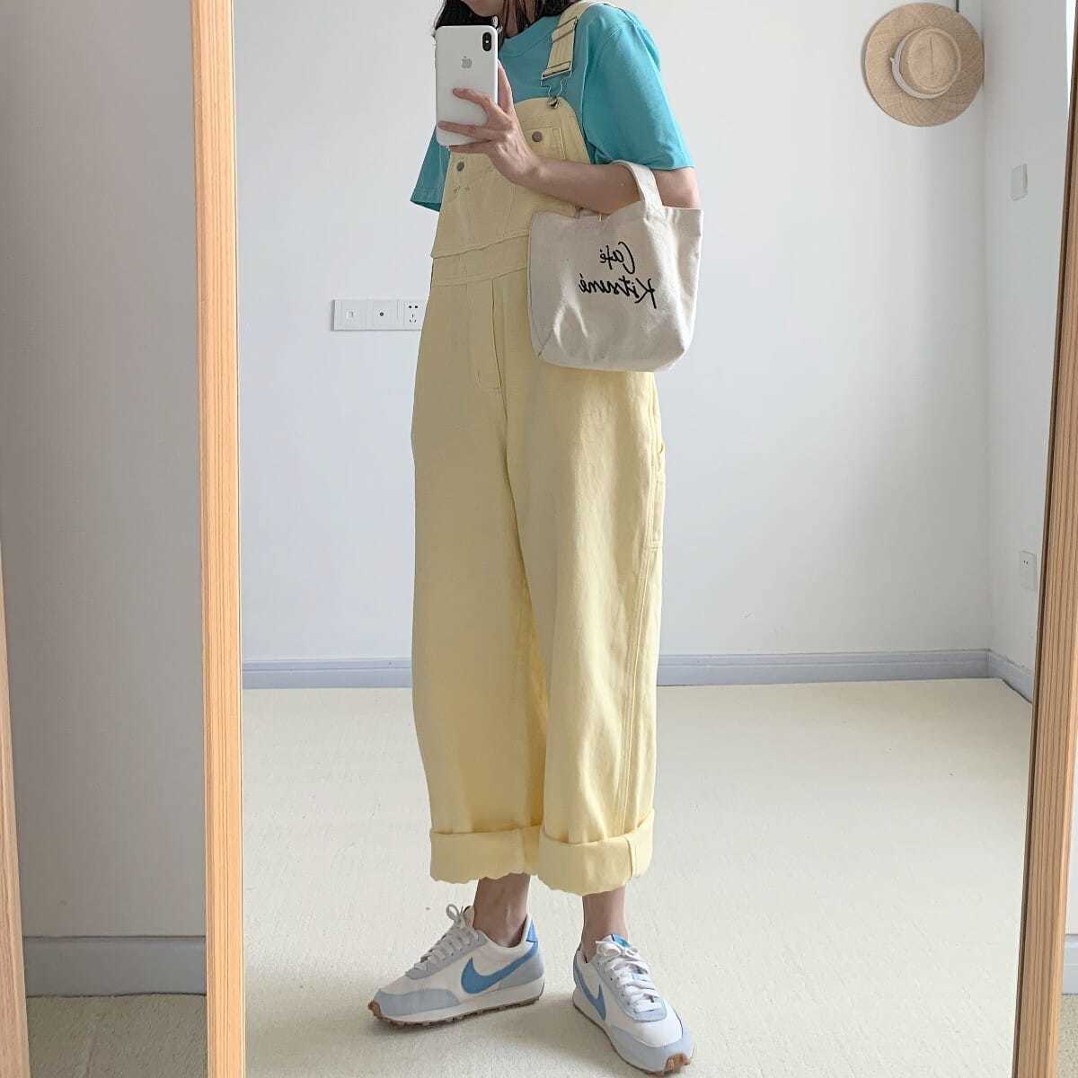 Denim smækbukser Pastel gul