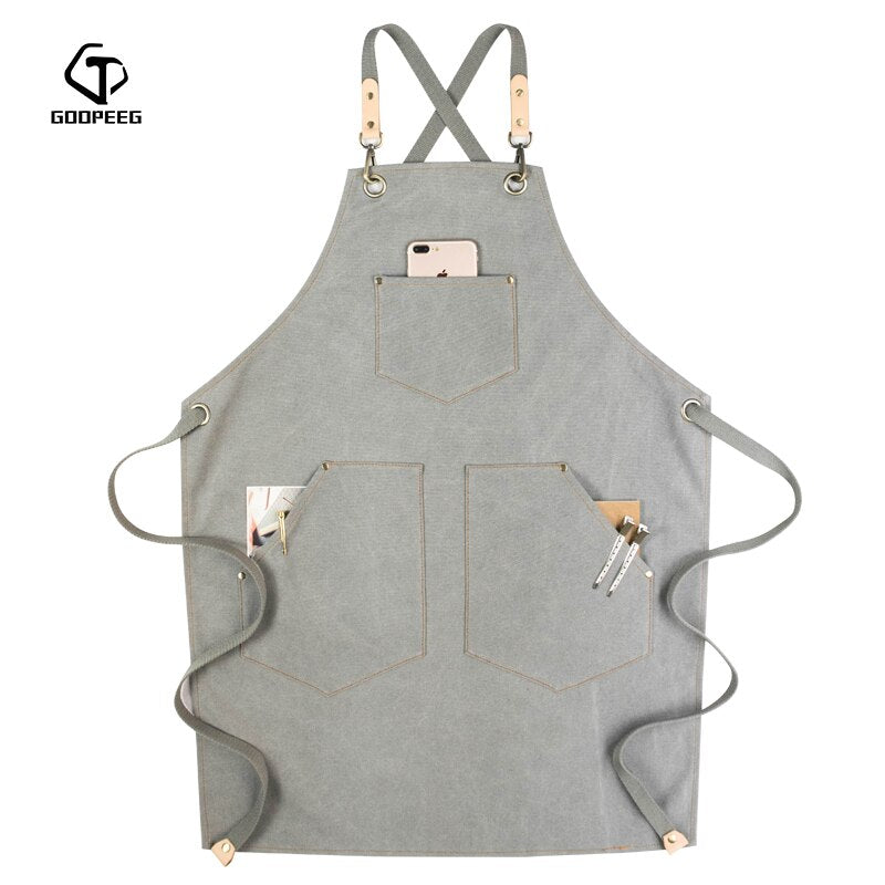 GOOPEEG sommer lærred arbejde forklæde denim koreansk version frisør frisør blomster barista brugerdefineret LOGO talje