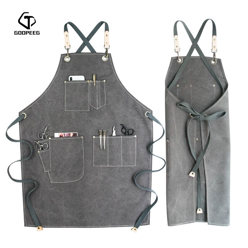 GOOPEEG sommer lærred arbejde forklæde denim koreansk version frisør frisør blomster barista brugerdefineret LOGO talje