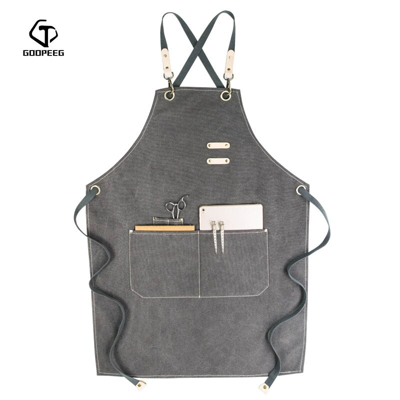 GOOPEEG sommer lærred arbejde forklæde denim koreansk version frisør frisør blomster barista brugerdefineret LOGO talje