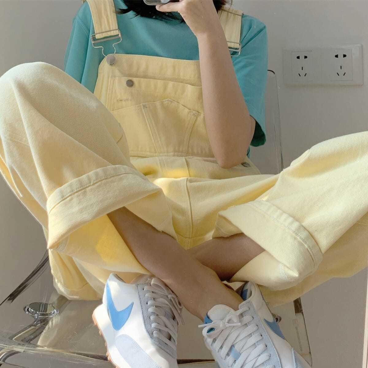 Denim overalls<br> Pastel gul