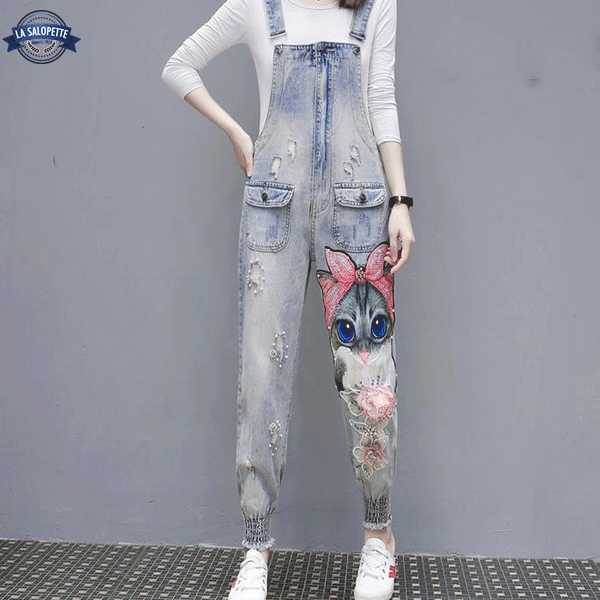 Denim smækbukser Rosenrød kat