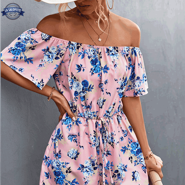 Et-delt lyserød blomstret playsuit
