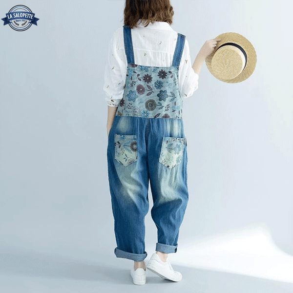 Denim smækbukser Stor med Arabi-blomst