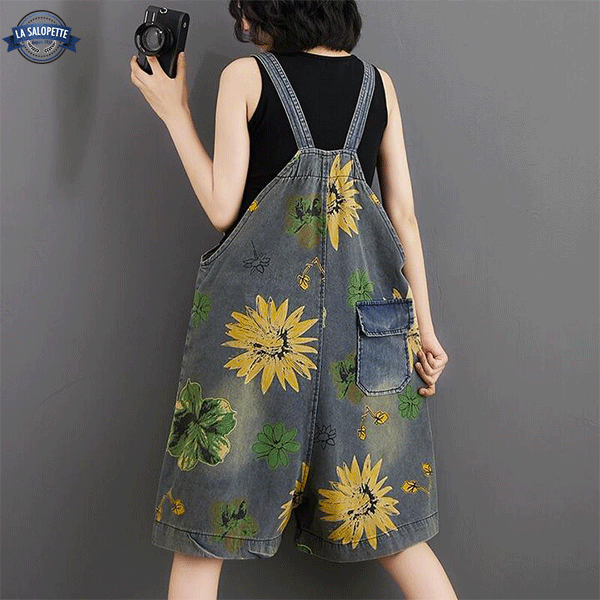 Denim smækbukser Jamaicansk blomsterprint