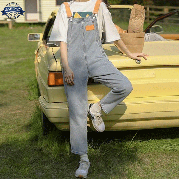 Denim smækbukser Suspender farve orange