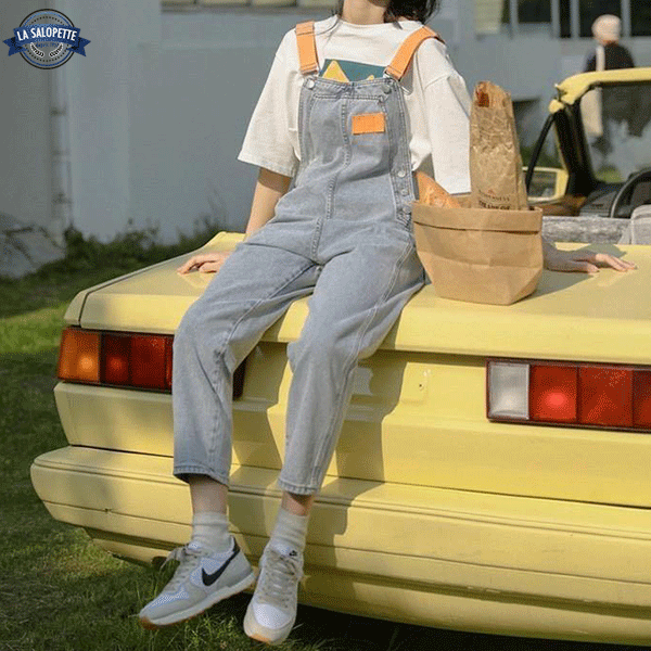 Denim smækbukser Suspender farve orange