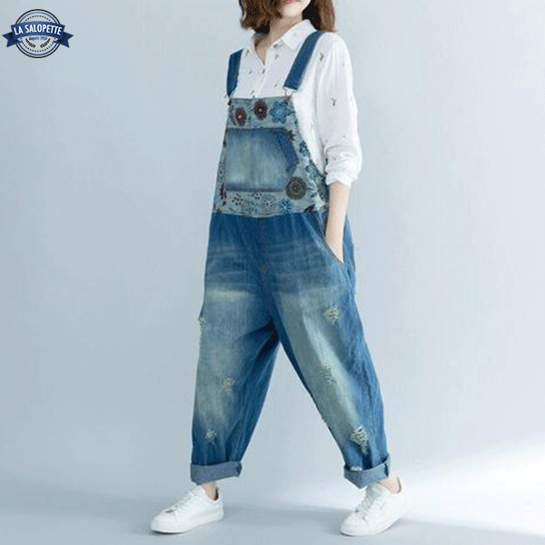 Denim smækbukser Stor med Arabi-blomst